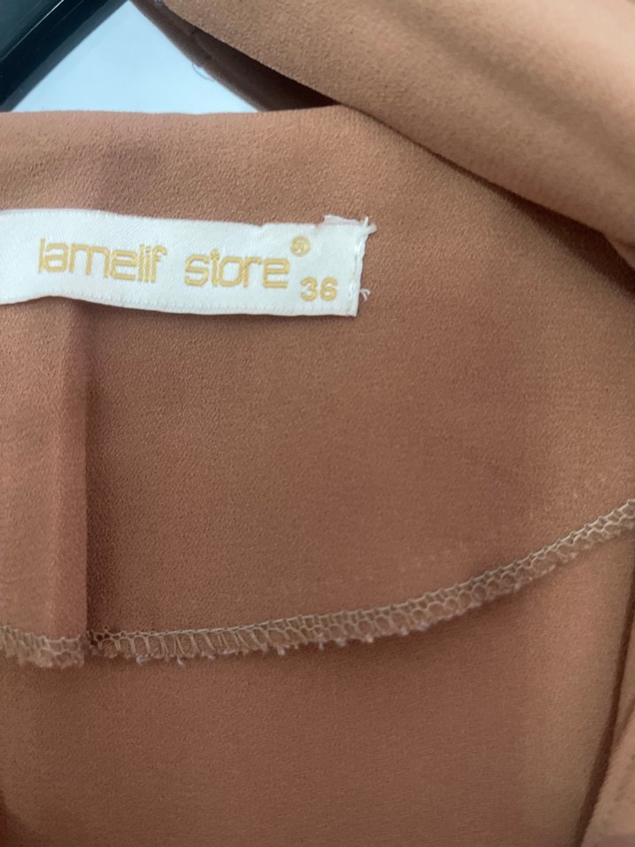 Bej, V Yaka, Fermuarlı Kadın Bluz - Görsel 3