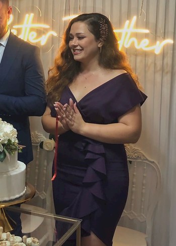 Bordo Straplez Drapeli kısa Abiye Elbise - Görsel 2