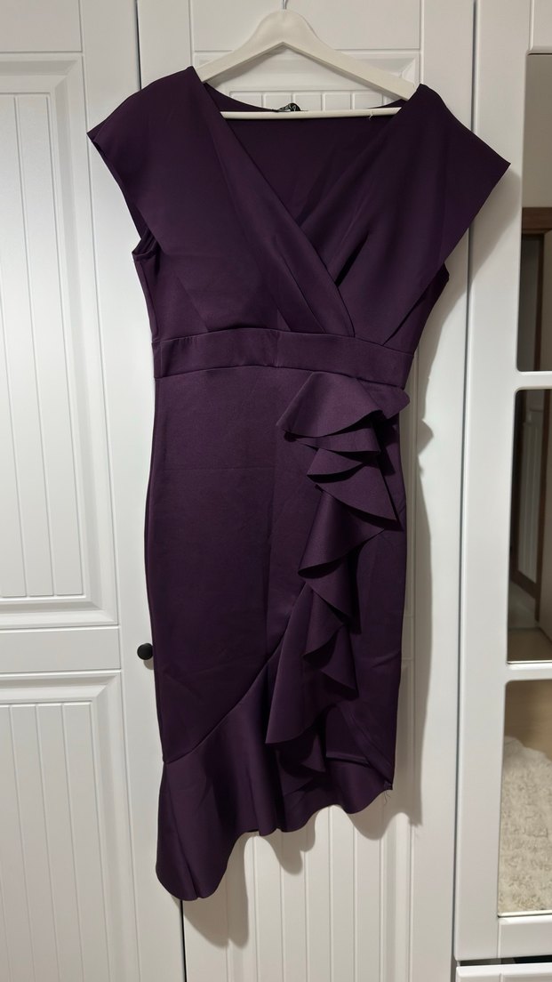 Bordo Straplez Drapeli kısa Abiye Elbise - Görsel 4