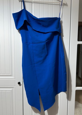 Mavi Parlak Mini Straplez Elbise - Görsel 2