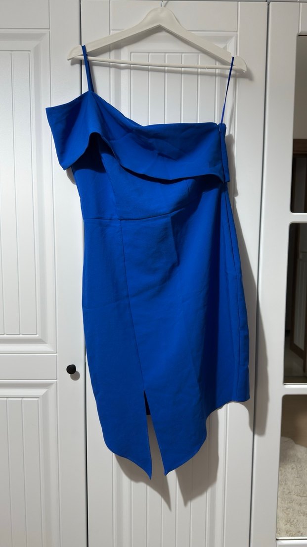 Mavi Parlak Mini Straplez Elbise - Görsel 2