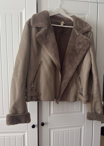 Kürk Detaylı Bej Deri Kadın Ceket - Görsel 2