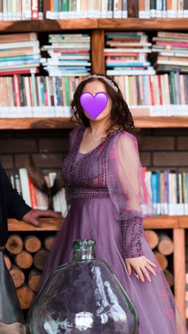 Uzun V Yaka Mor Gotik Nişan Elbisesi - Görsel 2