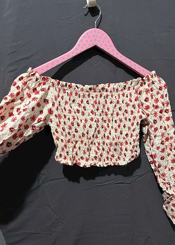 Beyaz Çiçek Desenli Straplez Mini Bluz - Görsel 2