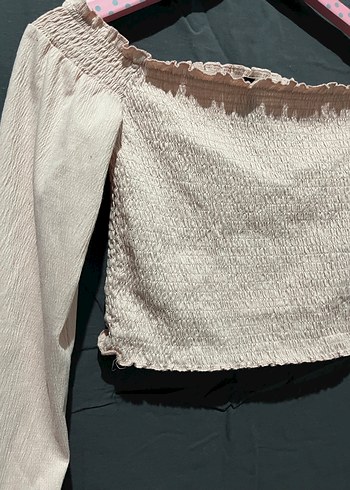 Pudra Keten Mini Bluz Fırfırlı Uzun Kol - Görsel 2