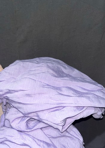 Lila Katlı Mini Pliseli Keten Bluz - Görsel 3