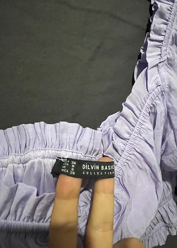 Lila Katlı Mini Pliseli Keten Bluz - Görsel 2