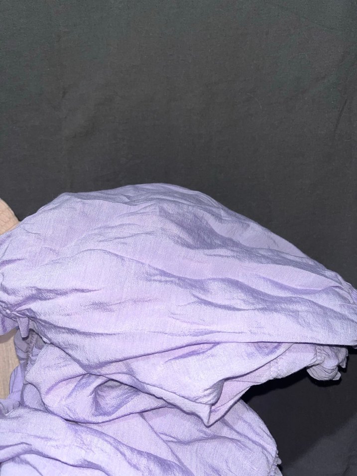 Lila Katlı Mini Pliseli Keten Bluz - Görsel 3