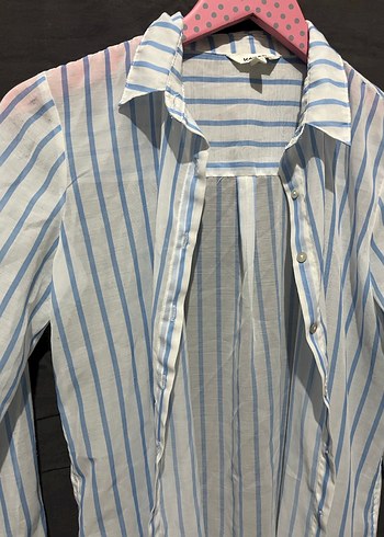 Mavi Çizgili Uzun Kollu Kadın Gömlek - Görsel 3