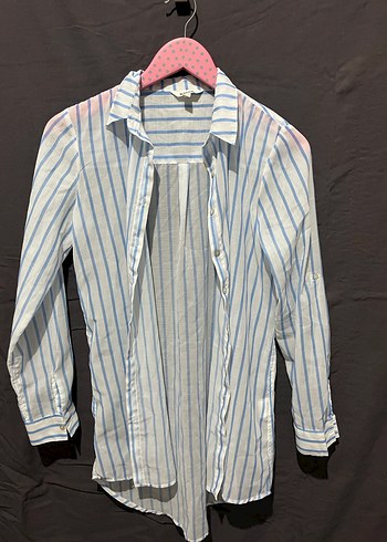 Mavi Çizgili Uzun Kollu Kadın Gömlek - Görsel 2