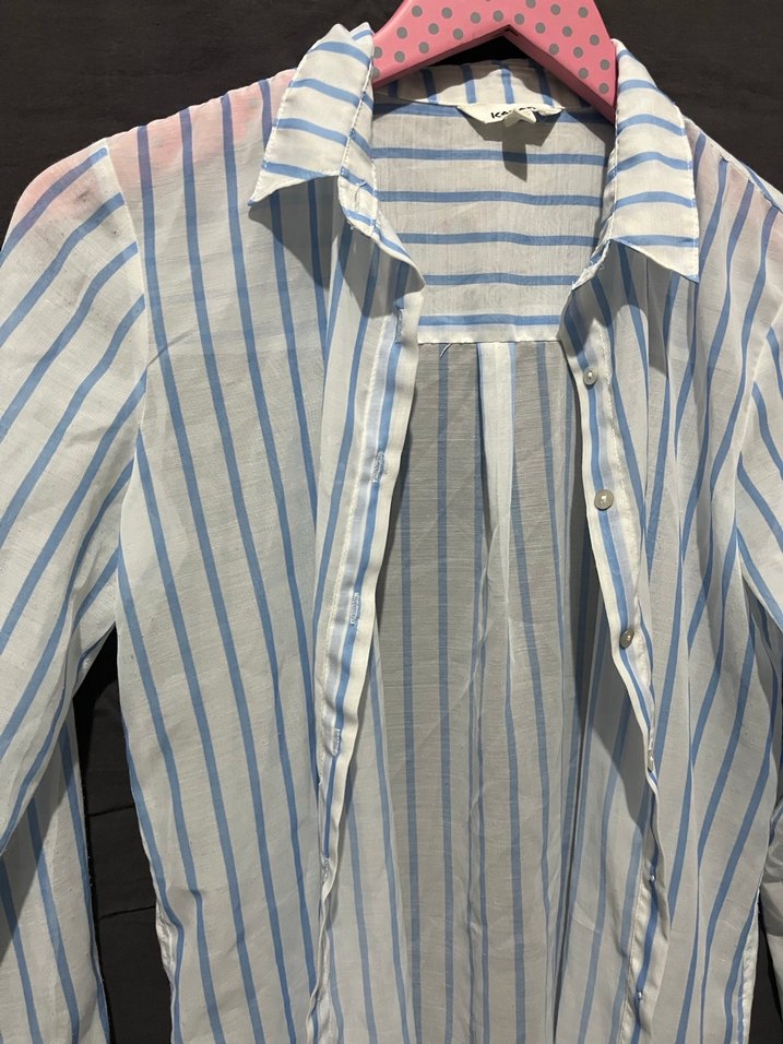 Mavi Çizgili Uzun Kollu Kadın Gömlek - Görsel 3