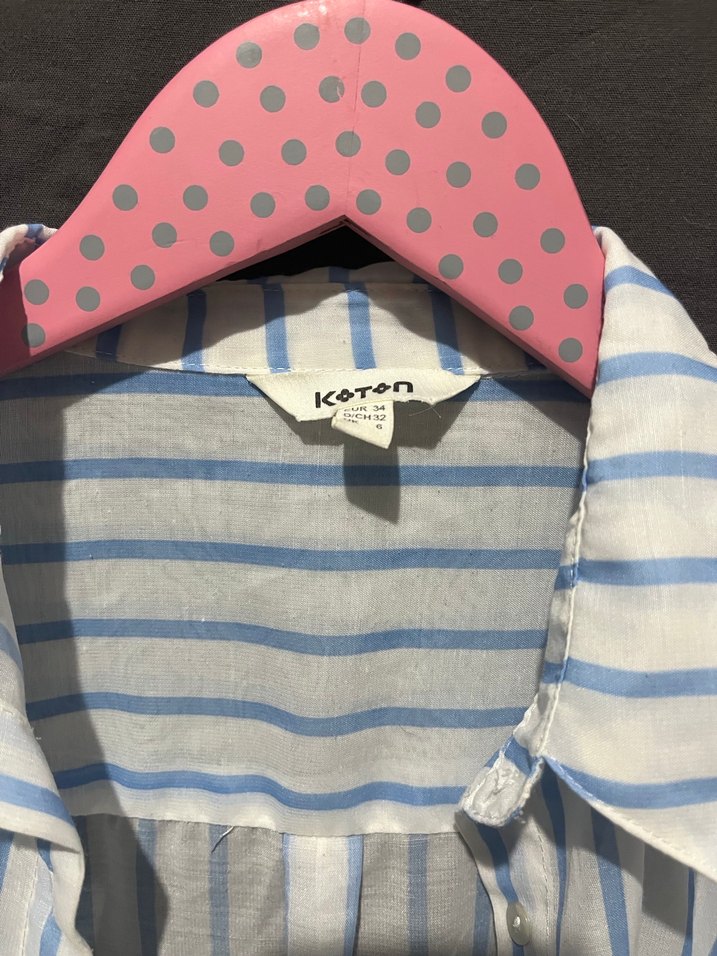 Mavi Çizgili Uzun Kollu Kadın Gömlek - Görsel 4