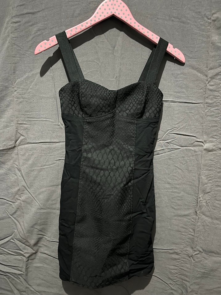 Siyah Yılan Desenli Straplez Midi Elbise - Görsel 2