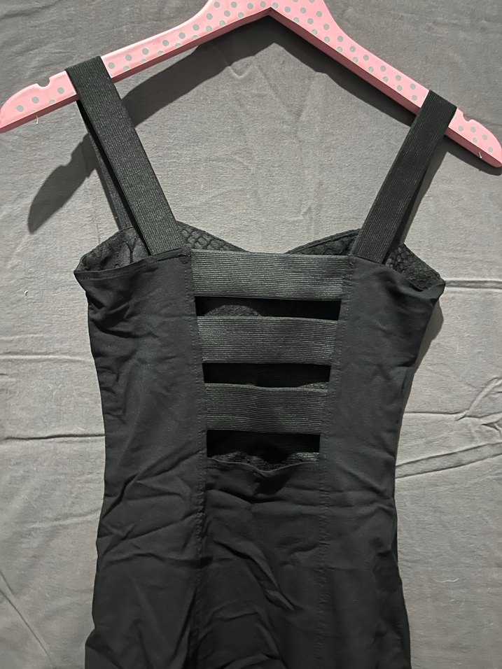 Siyah Yılan Desenli Straplez Midi Elbise - Görsel 3