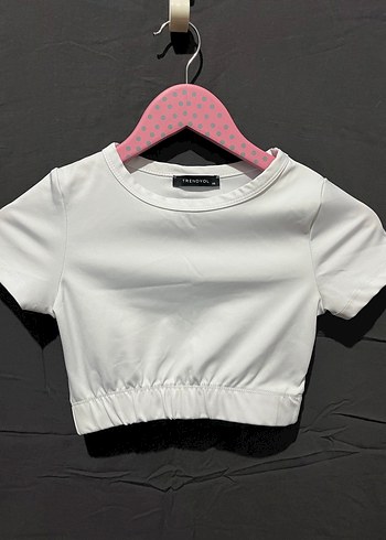 Beyaz Kısa Crop Top Pamuklu Basic - Görsel 2