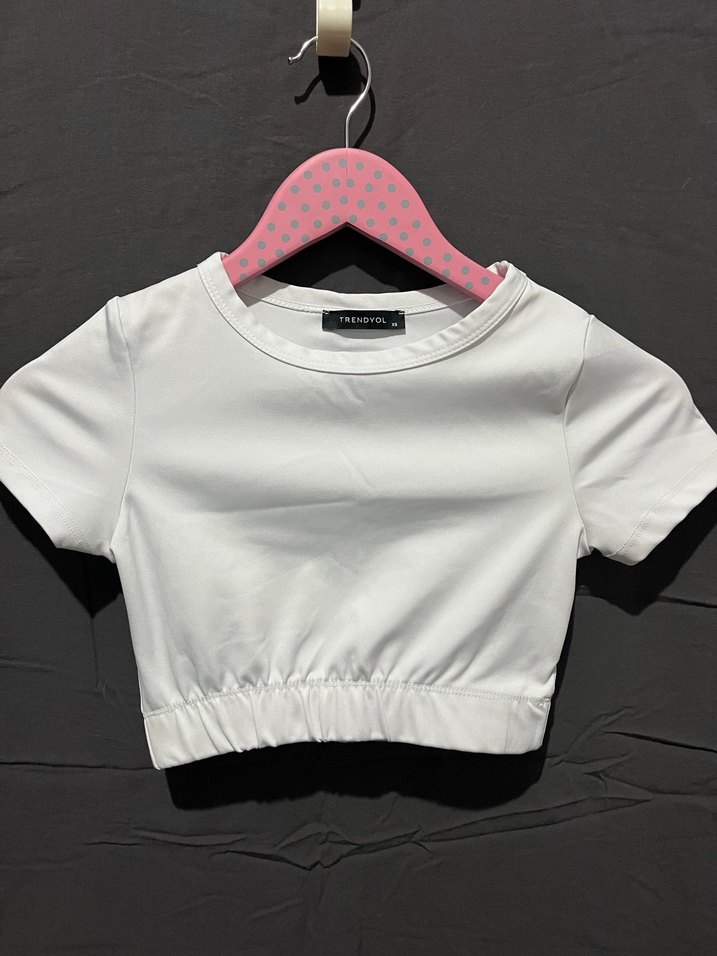 Beyaz Kısa Crop Top Pamuklu Basic - Görsel 2