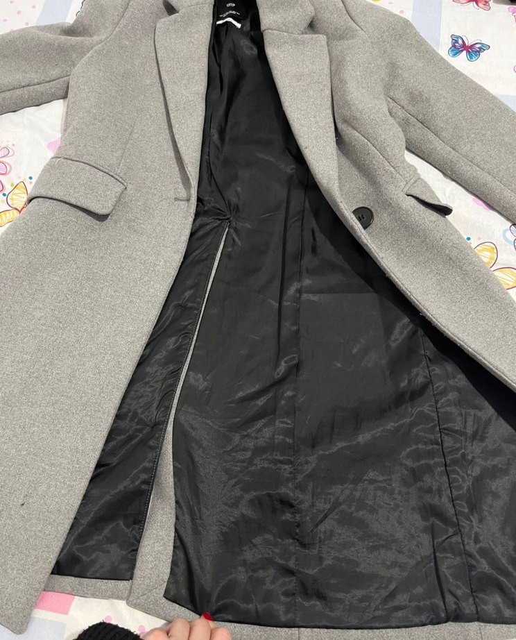 Mango Gri Düğmeli Uzun Kaban - Görsel 5