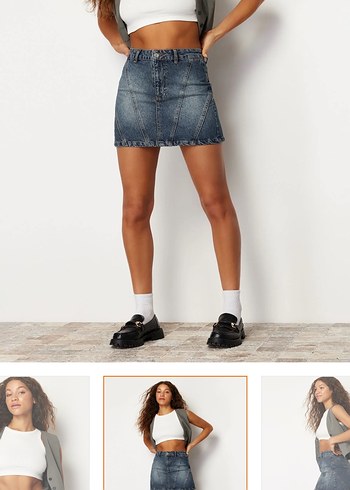Trendyol & Milla Düğmeli Gri Mini Denim Etek