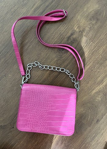 Pembe Zincir Detaylı Yılan Desenli Deri Çanta - Görsel 3