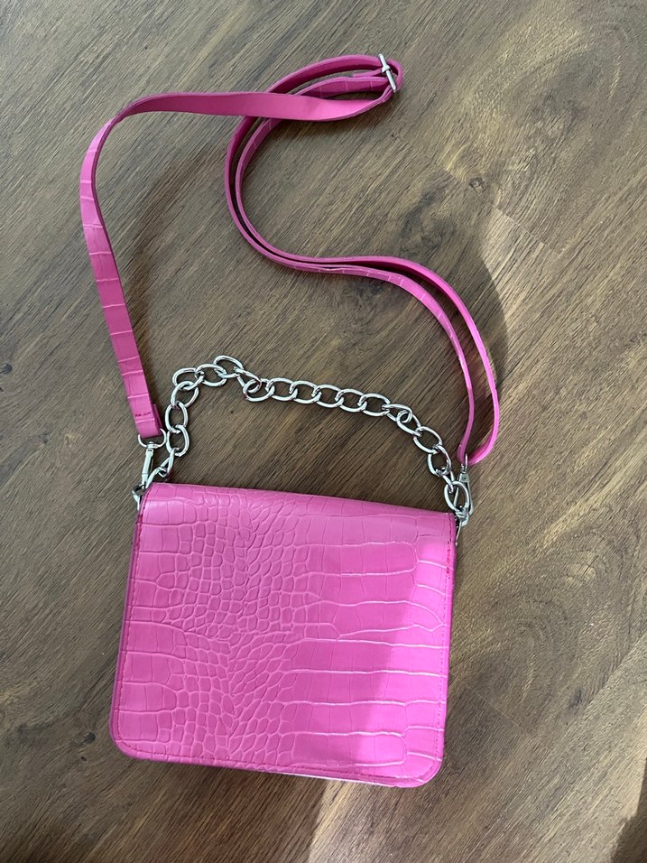 Pembe Zincir Detaylı Yılan Desenli Deri Çanta - Görsel 3