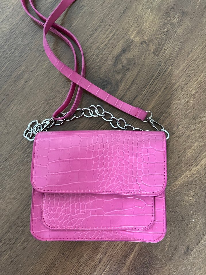 Pembe Zincir Detaylı Yılan Desenli Deri Çanta - Görsel 2