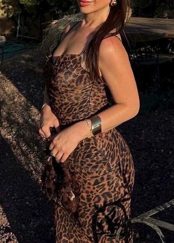 Drapeli Kahverengi Yılan Desenli Uzun Elbise - Görsel 3