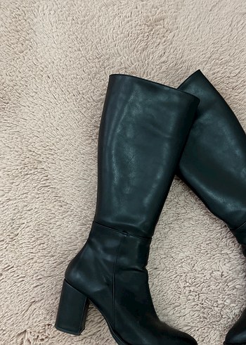 Siyah Deri Kadın Dizüstü Topuklu Çizme - Görsel 3