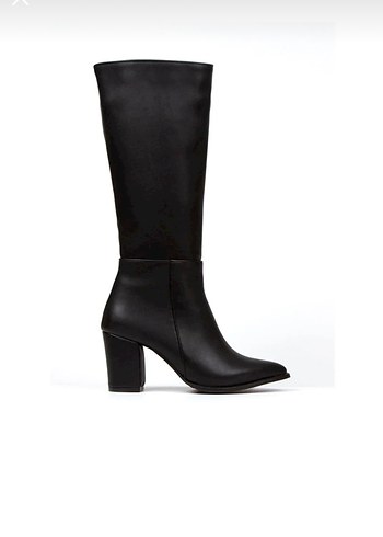 Siyah Deri Kadın Dizüstü Topuklu Çizme - Görsel 9