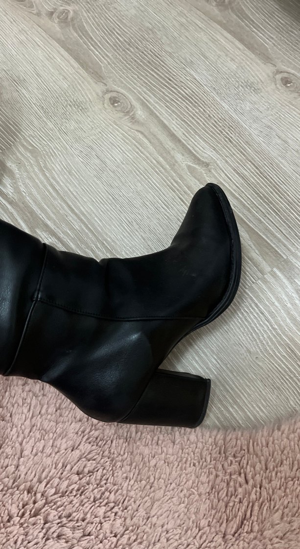 Siyah Deri Kadın Dizüstü Topuklu Çizme - Görsel 4