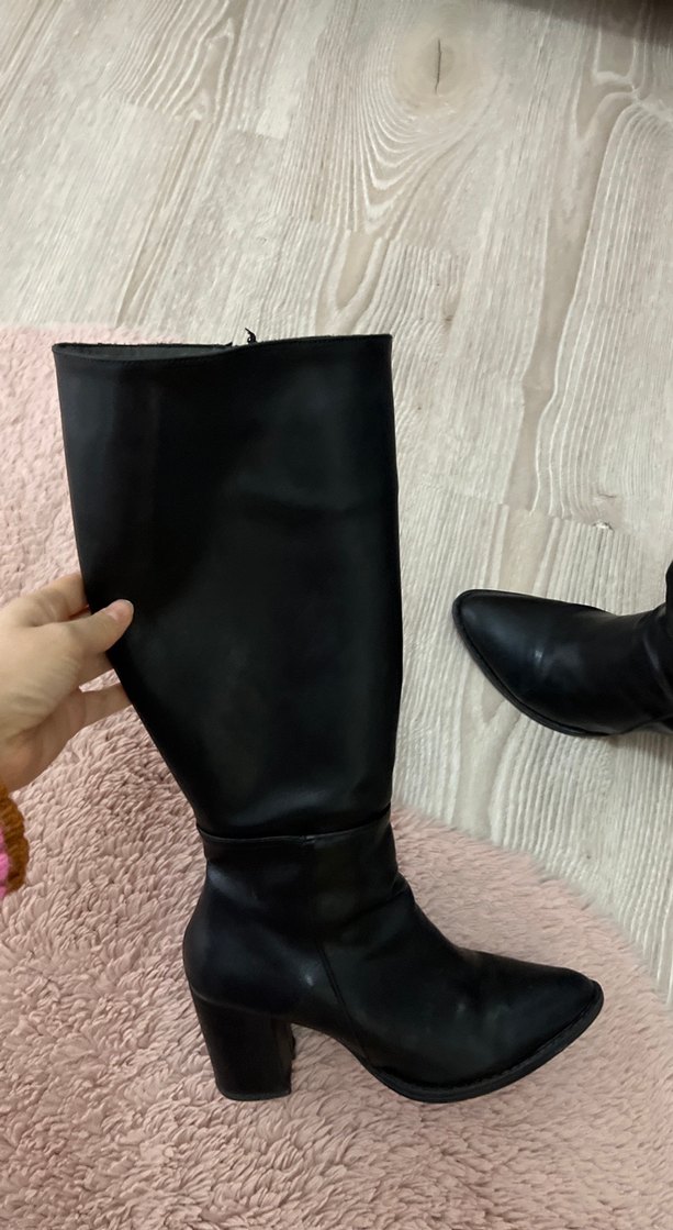 Siyah Deri Kadın Dizüstü Topuklu Çizme - Görsel 5