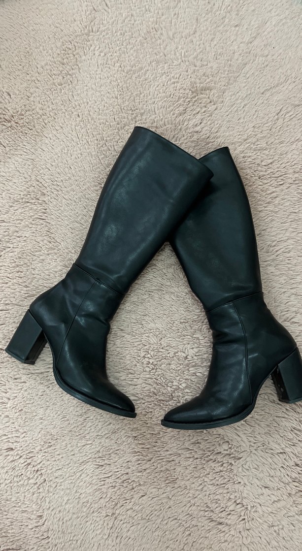 Siyah Deri Kadın Dizüstü Topuklu Çizme - Görsel 2