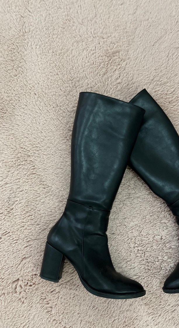 Siyah Deri Kadın Dizüstü Topuklu Çizme - Görsel 3