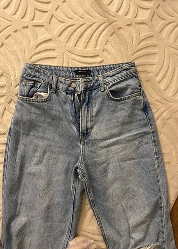 Gri Mavi Rahat Kesim Kadın Midi Denim Pantolon - Görsel 4