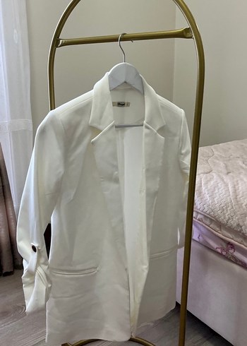 Beyaz Kadın Midi Blazer Ceket - Görsel 3