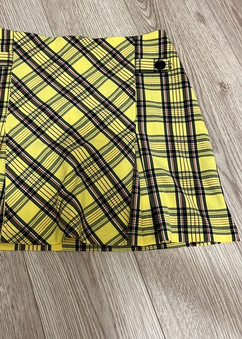 Trendyol & Milla Sarı Ekose Pilili Mini Etek