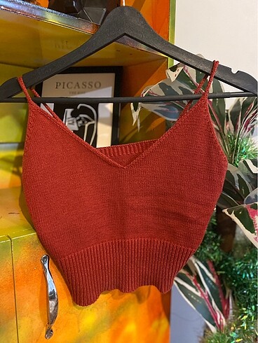 kiremit rengi örgü askılı crop