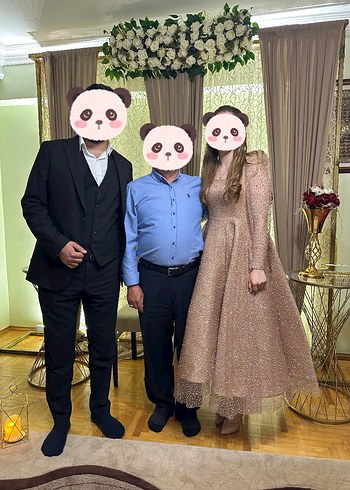 s Beden kare Yaka Uzun Kollu Parlak Bej Midi Elbise