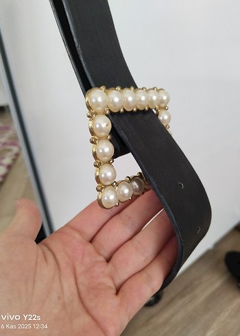 Siyah Deri Kadın Kemer Parlak Tokalı - Görsel 2