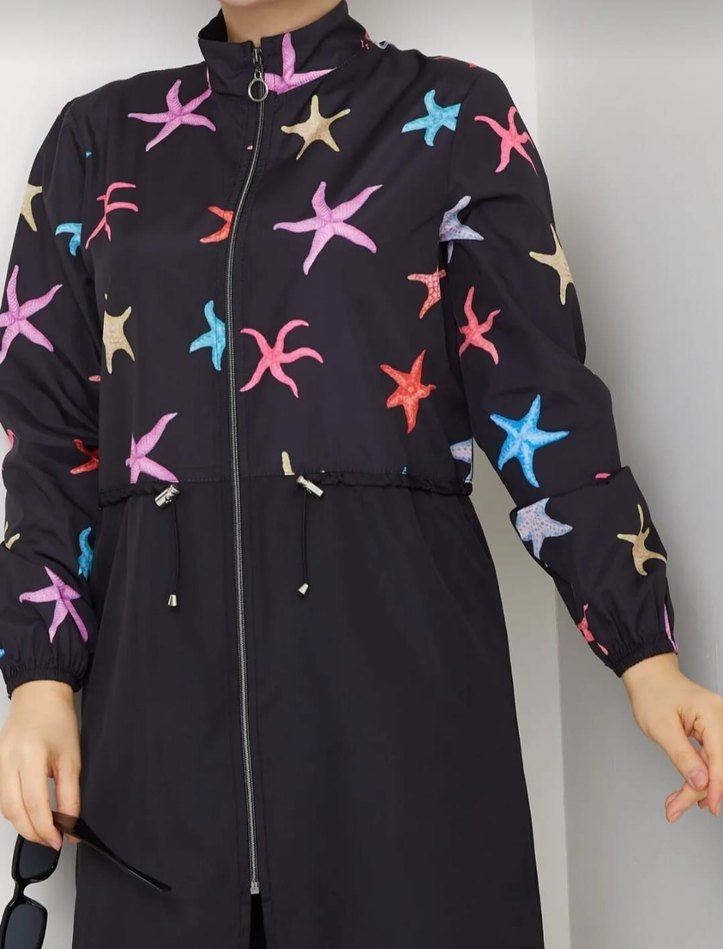 Boncuk İşlemeli Siyah Batik Desenli Kadın haşema - Görsel 2