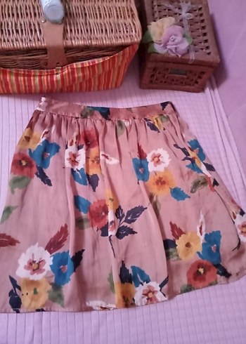 Bej Çiçekli Bohem Mini Etek - Görsel 3