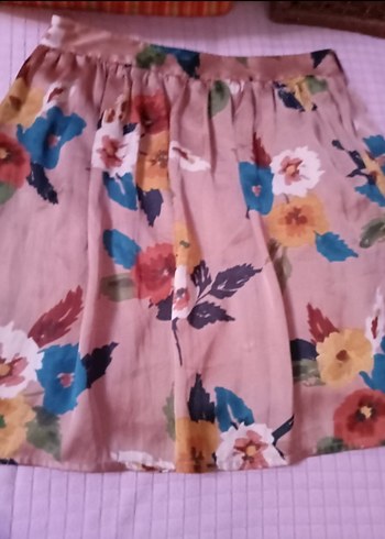 Bej Çiçekli Bohem Mini Etek - Görsel 2