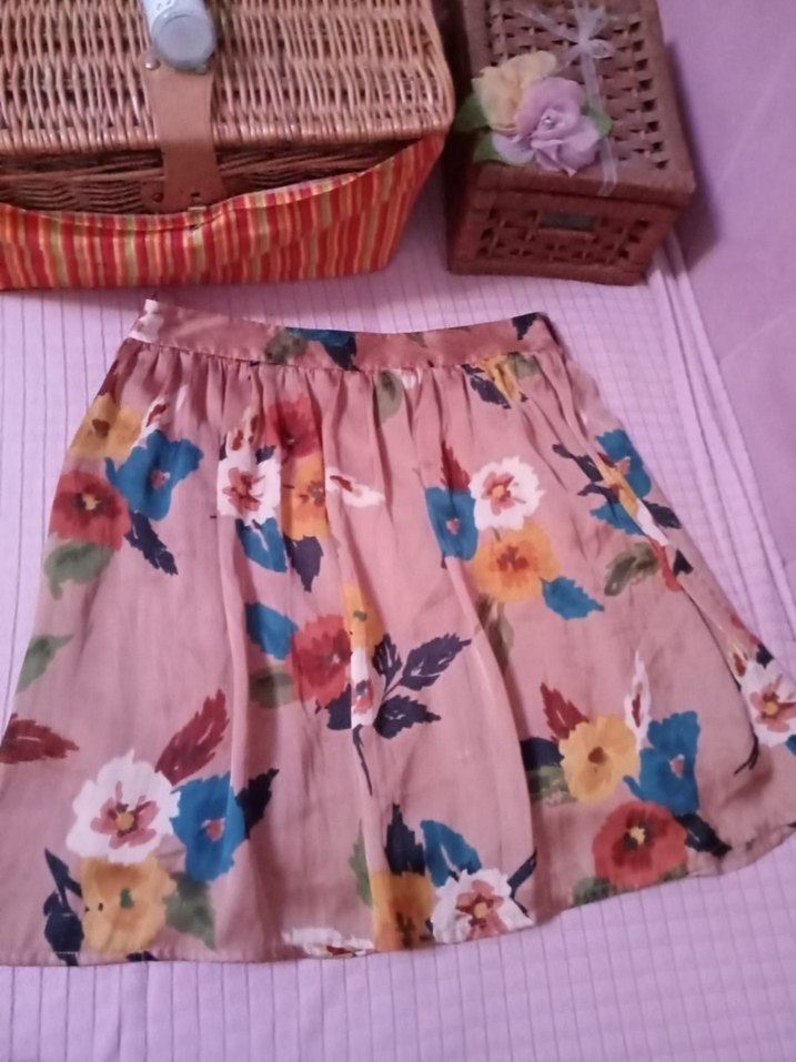 Bej Çiçekli Bohem Mini Etek - Görsel 3