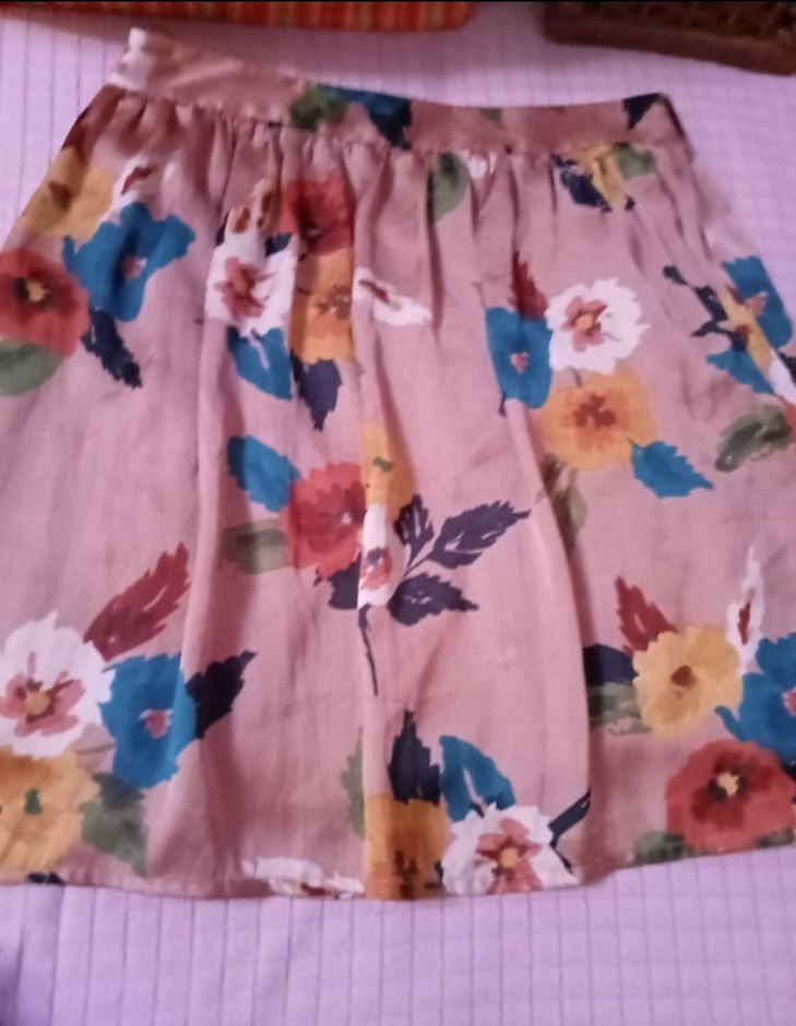 Bej Çiçekli Bohem Mini Etek - Görsel 2