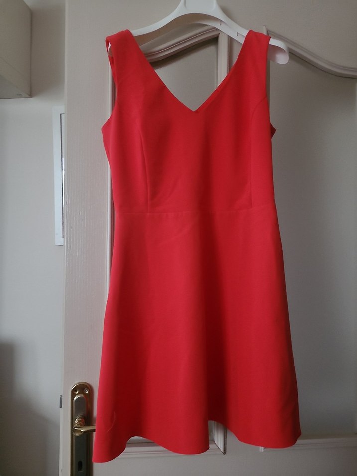 V Yaka Kırmızı Mini Elbise - Görsel 2