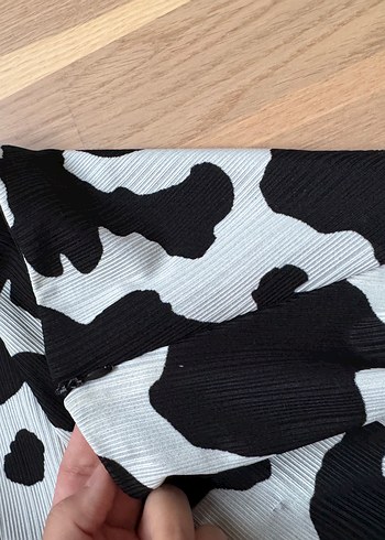 36 Beden kahverengi Renk Zebra Desenli Uzun Drapeli Etek