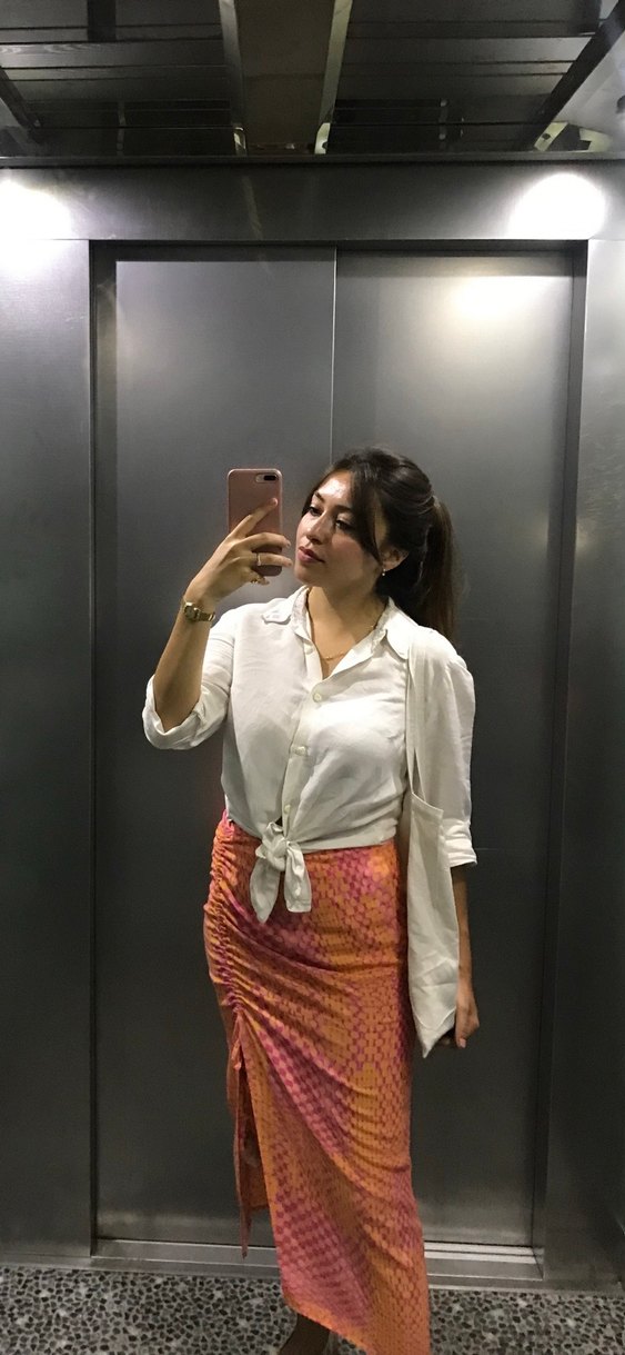 Pembe Bağcıklı Midi Etek - Görsel 2