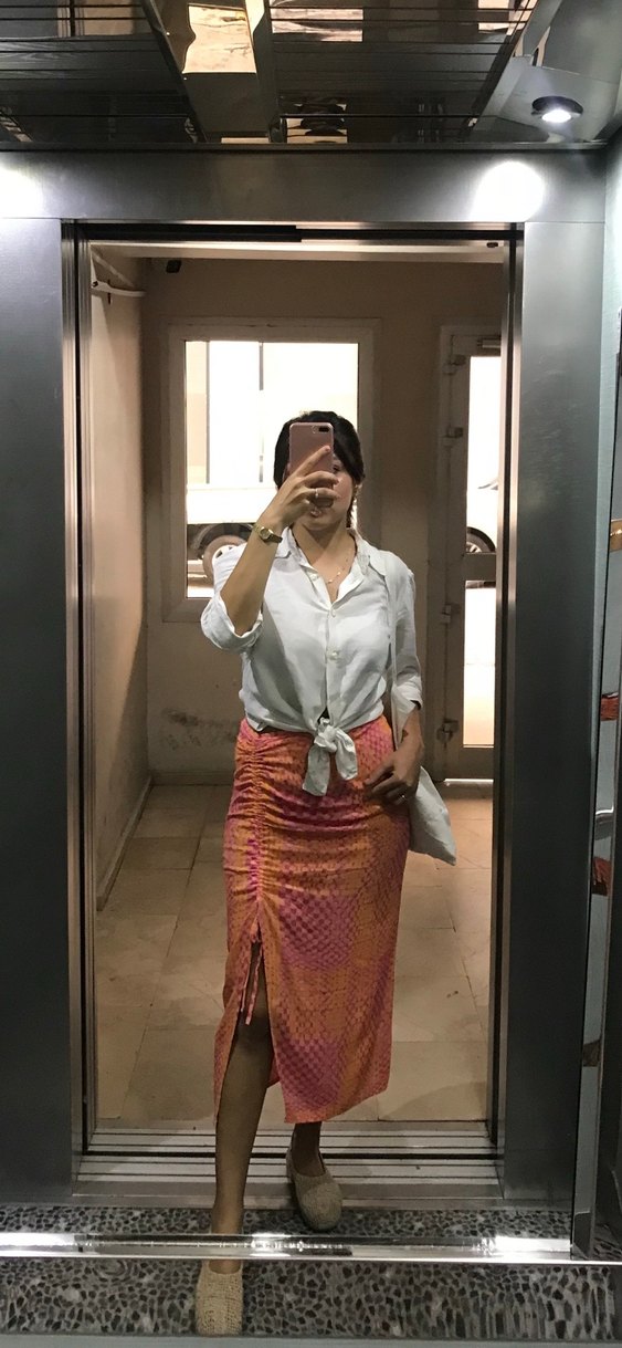 Pembe Bağcıklı Midi Etek - Görsel 3