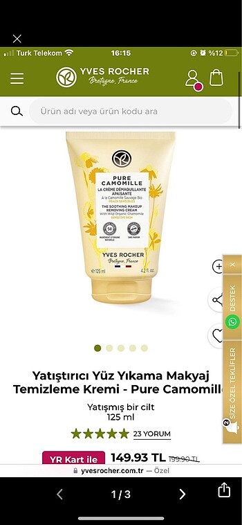 Yves rocher makyaj temizleme kremi
