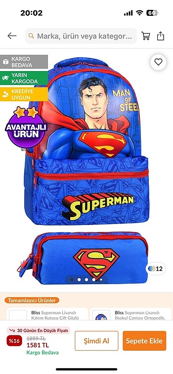 Bliss Superman okul çantası