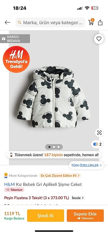 H&M Koz bebek şişme ceket